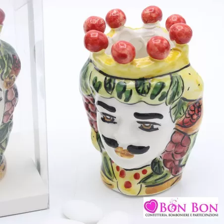 Bomboniera matrimonio in offerta tema siciliano testa di moro colorata altezza 10 cm donna e uomo - 1