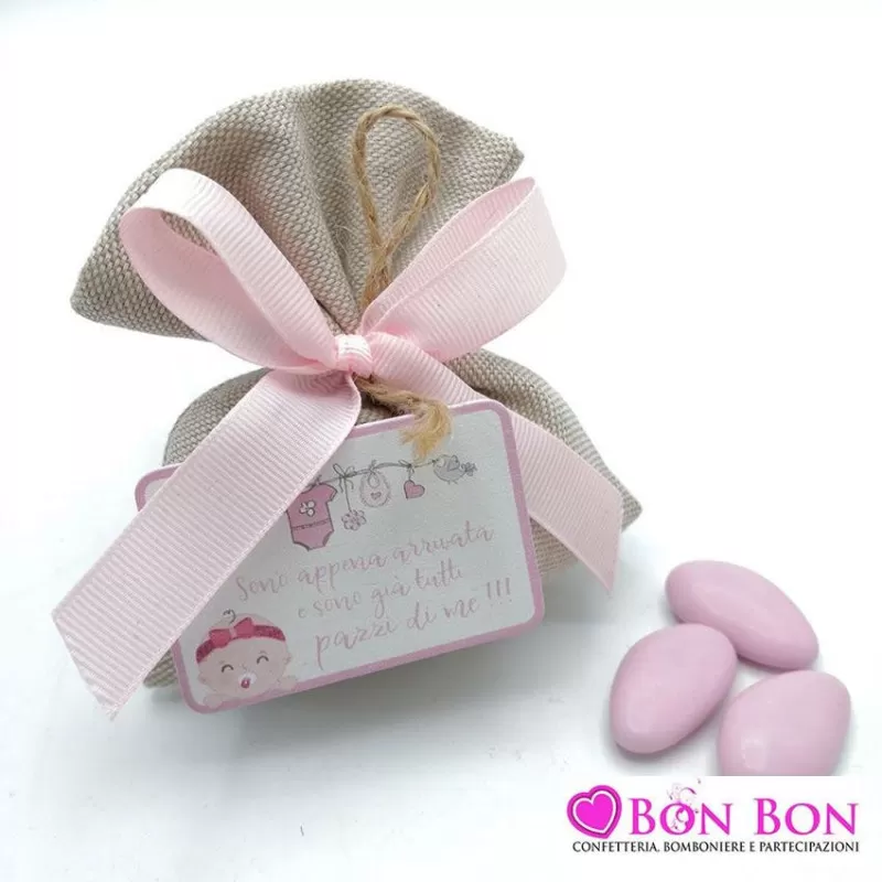 Sacchetto nascita e battesimo tela mare con targhetta bimba - 1