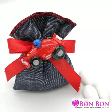 Sacchetto prima comunione tessuto jeans con magnete formula 1 - 1