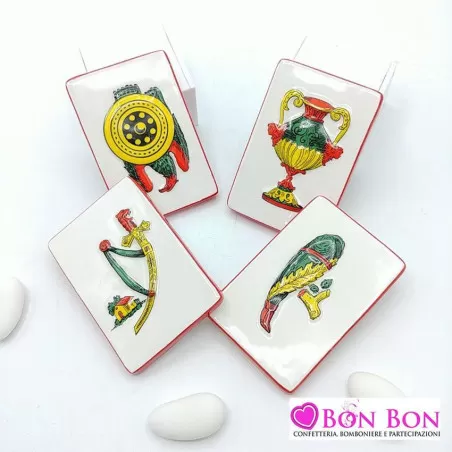 Bomboniera tema siciliano carte assi in ceramica di caltagirone - 1