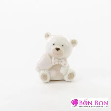 Bomboniera nascita e battesimo orsetto porcellana rosa piccolo Le stelle - 1
