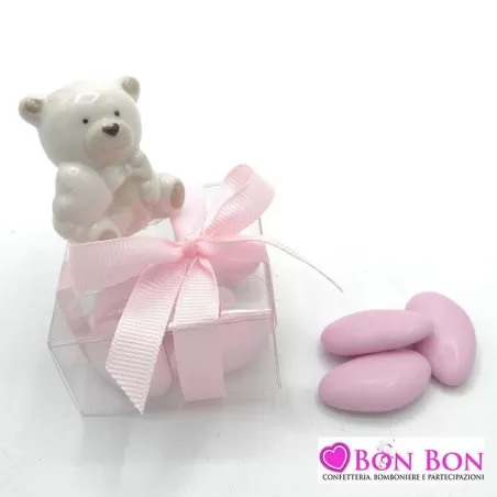 Bomboniera nascita e battesimo orsetto porcellana rosa piccolo Le stelle - 2