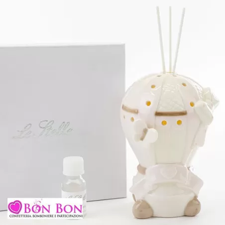 Bomboniera nascita e battesimo profumatore mongolfiera led rosa Le stelle - 1