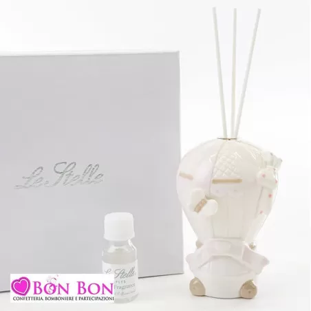 Bomboniera nascita e battesimo profumatore mongolfiera rosa Le stelle - 1