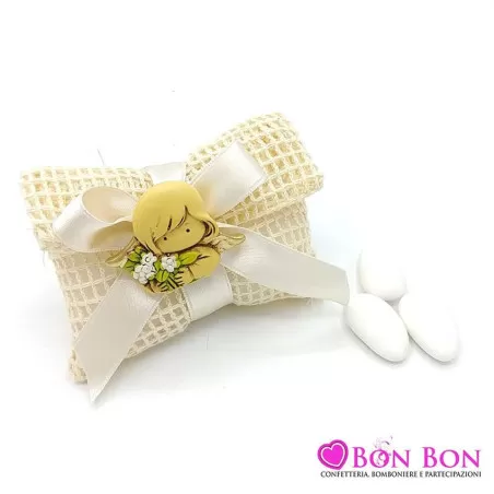 Sacchetto prima comunione busta lettera rete panna con magnete angelo - 1