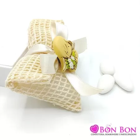 Sacchetto prima comunione busta lettera rete panna con magnete angelo - 2