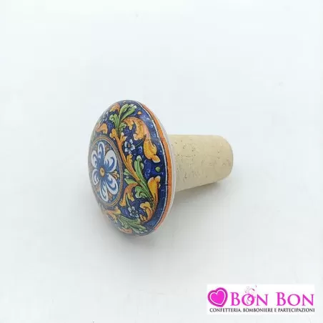 Sacchetto tema siciliano fagotto lino panna con tappo ceramica caltagirone - 2