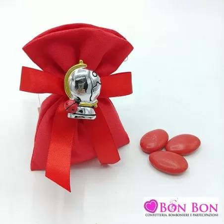 Sacchetto laurea busta cotone rosso con magnete mappamondo - 1