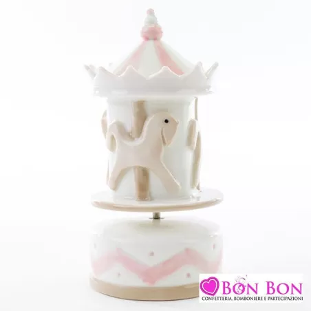 Bomboniera nascita e battesimo carillon giostrina porcellana rosa Le stelle - 1