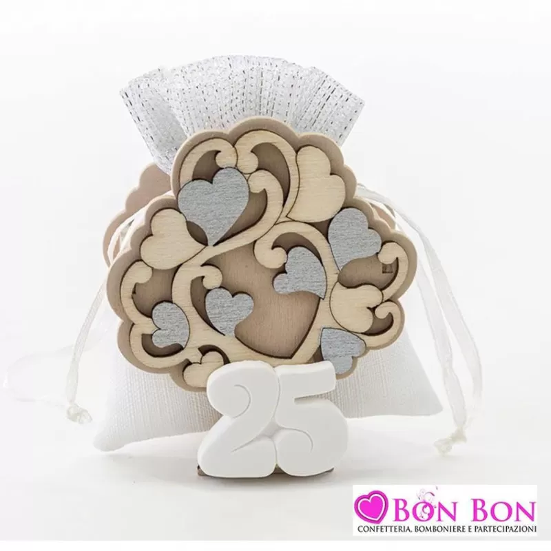 Scatolina porta confetti nozze d´argento in legno albero 25 - 1