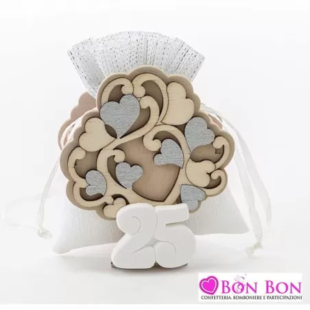 Scatolina porta confetti nozze d´argento in legno albero 25 - 1