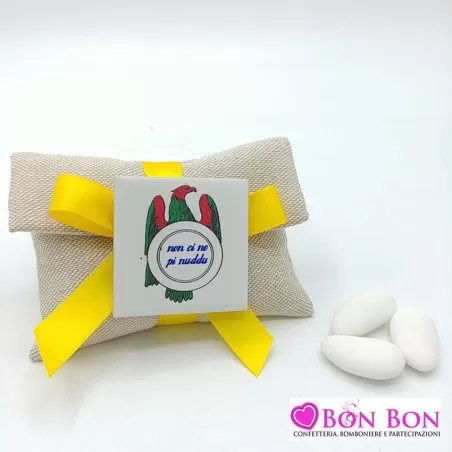 Sacchetto tema siciliano busta lettera tela mare con magnete asso d'oro - 1