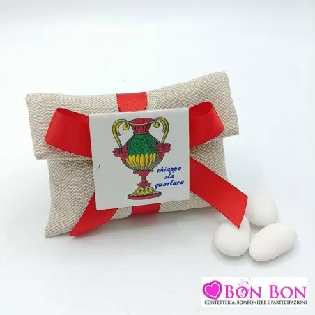 Sacchetto tema siciliano busta lettera tela mare con magnete asso di coppe - 1