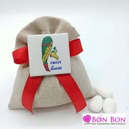 Sacchetto tema siciliano busta grande tela mare con magnete asso di mazze - 1