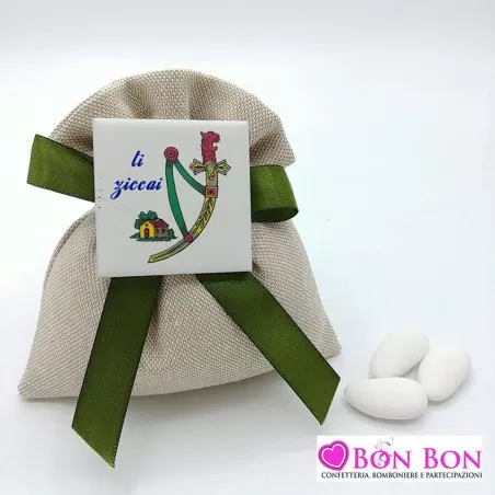 Sacchetto tema siciliano busta grande tela mare con magnete asso di spade - 1