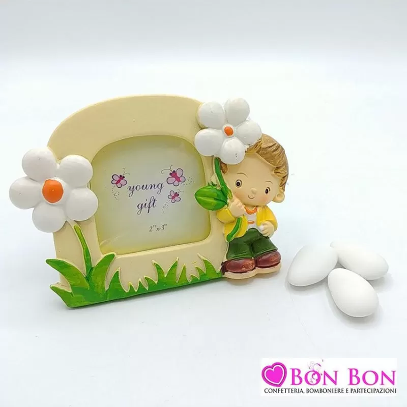 Bomboniera in offerta portafoto bimbo con fiore - 1