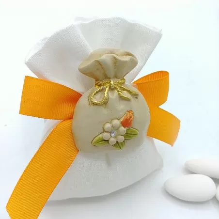 Sacchetto lino panna con magnete sacca con fiore - 2