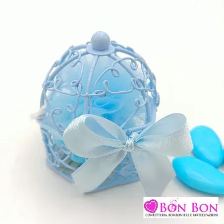 Bomboniera in offerta gabbietta celeste in metallo - 2