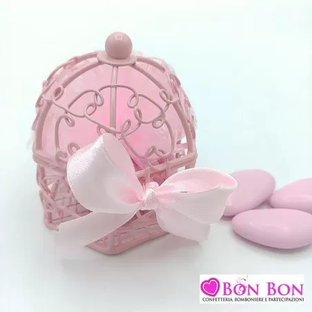 Bomboniera in offerta gabbietta rosa in metallo - 2