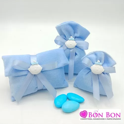 Linea sacchetti nascita e battesimo velluto celeste Liete Creazioni - 1