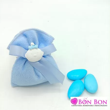 Linea sacchetti nascita e battesimo velluto celeste Liete Creazioni - 2