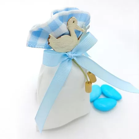 Sacchetto Nascita e Battesimo ACZ122/B medio Cicogna Celeste Royal Gifts - 1