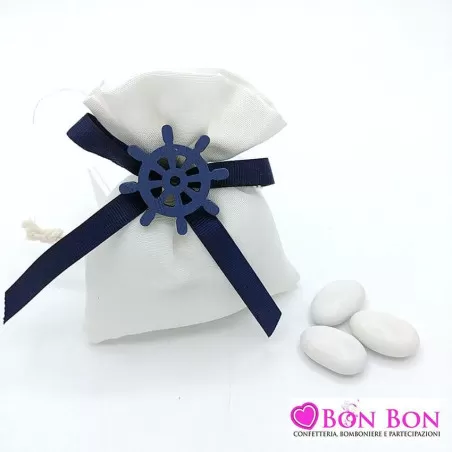 Sacchetto prima comunione in tessuto panna con applicazione mare - 1