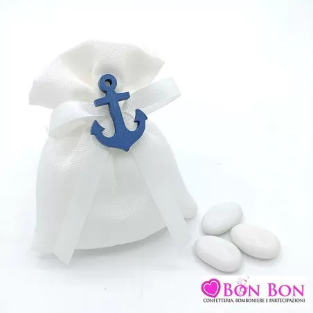 Sacchetto prima comunione in tessuto panna con applicazione legno mare - 1