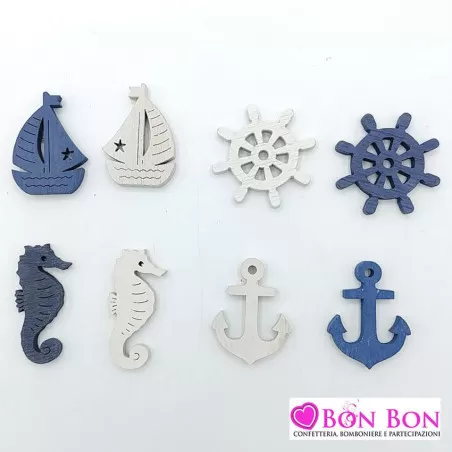 Sacchetto prima comunione righe bianco e blu con applicazione legno mare - 2