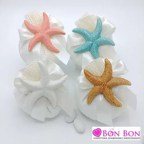 Bomboniera matrimonio magnete stella marina colorata con sacchetto Encantada - 1