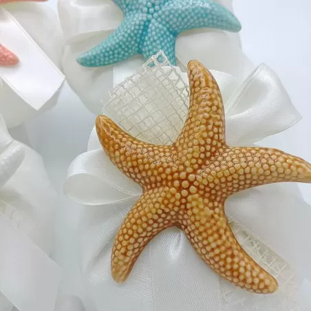 Bomboniera matrimonio magnete stella marina colorata con sacchetto Encantada - 3
