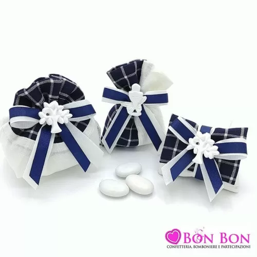 Linea sacchetti prima comunione quadroni blu scuro Liete Creazioni - 1