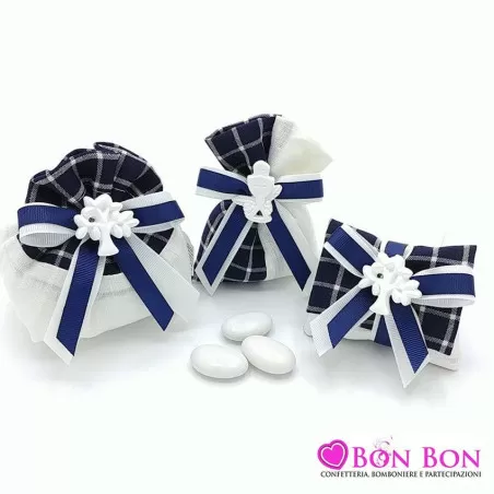 Linea sacchetti prima comunione quadroni blu scuro Liete Creazioni - 1