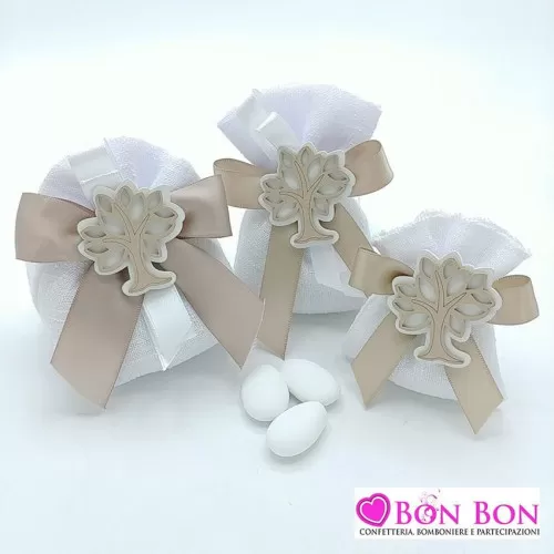 Sacchetti matrimonio linea maiori bianco con applicazione albero della vita Liete Creazioni - 1
