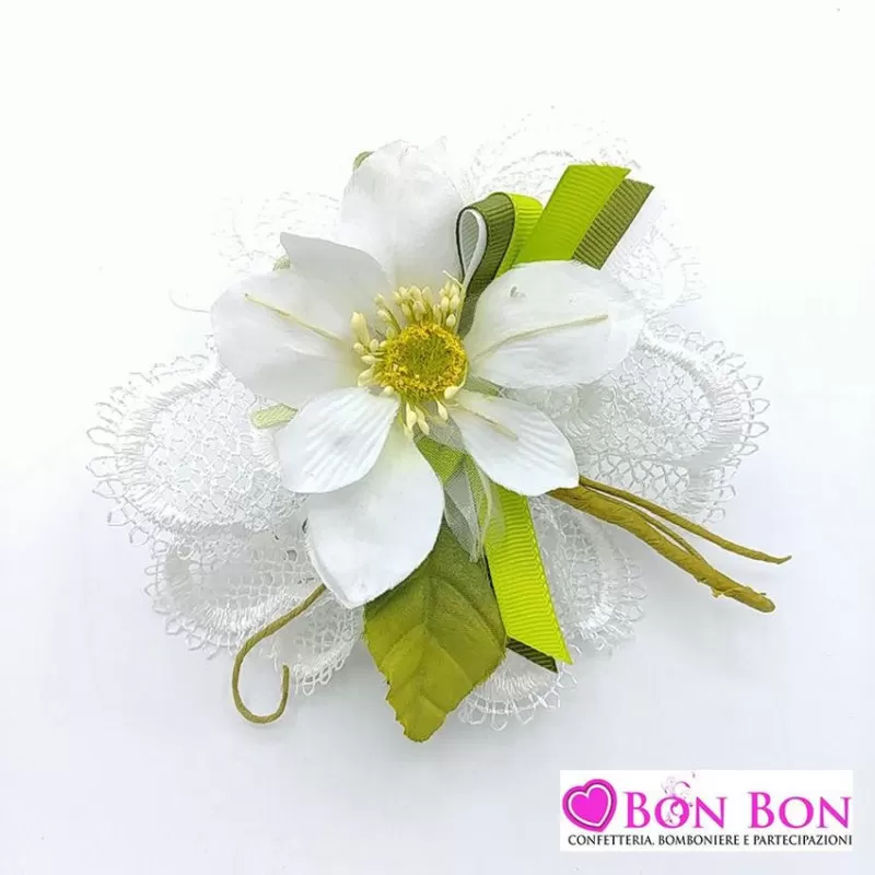 Sacchetto matrimonio in offerta centrino con fiore panna - 1