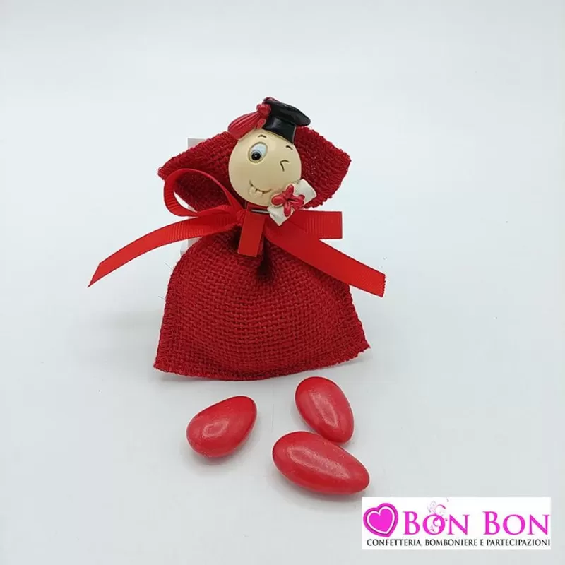 Bomboniera diploma e laurea rb478 mollettina con sacchetto juta rosso emoticon Royal Gifts - 1