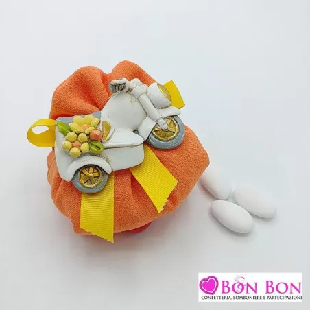 Sacchetto offerta prima comunione fagotto melange arancio con magnete automezzo - 1