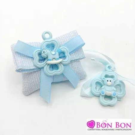 Sacchetto in offerta nascita e battesimo busta lettera melange celeste con appendino celeste - 1