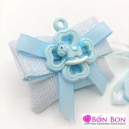 Sacchetto in offerta nascita e battesimo busta lettera melange celeste con appendino celeste - 2