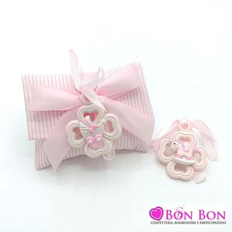 Sacchetto in offerta nascita e battesimo busta lettera righe rosa con appendino rosa - 1