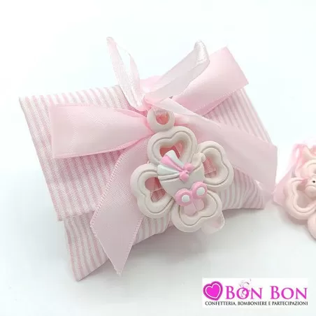 Sacchetto in offerta nascita e battesimo busta lettera righe rosa con appendino rosa - 2