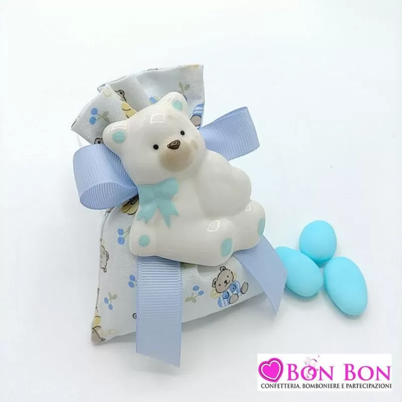 Sacchetto in offerta nascita e battesimo orsetti celeste con magnete orso celeste - 1