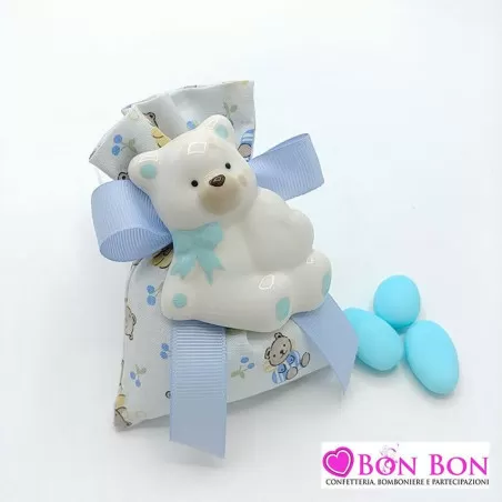 Sacchetto in offerta nascita e battesimo orsetti celeste con magnete orso celeste - 1