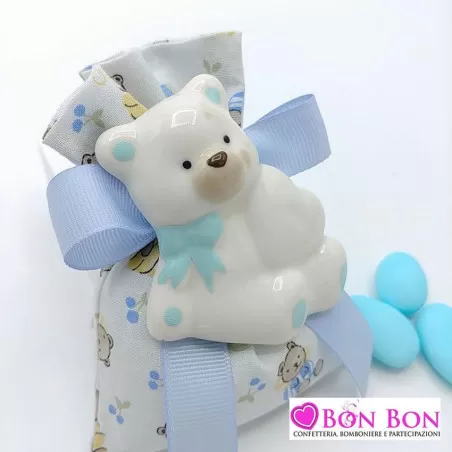 Sacchetto in offerta nascita e battesimo orsetti celeste con magnete orso celeste - 2
