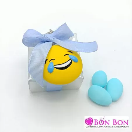 Bomboniera in offerta nascita e battesimo portachiave emoticon con scatolina trasparente - 1