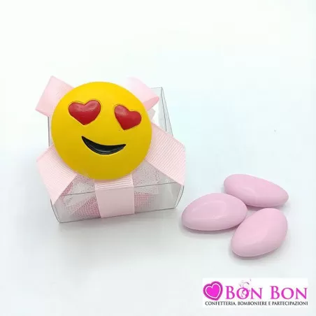 Bomboniera nascita e battesimo in offerta magnete emoticon con scatolina trasparente rosa - 1