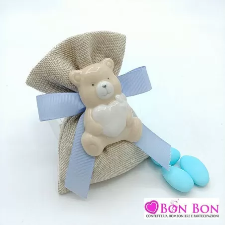 Sacchetto in offerta nascita e battesimo tela mare con magnete orso - 1