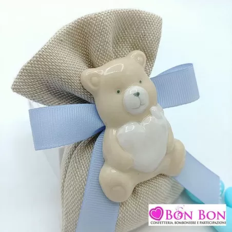Sacchetto in offerta nascita e battesimo tela mare con magnete orso - 2