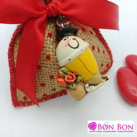 Sacchetto laurea in offerta juta pois rossi con portachiave matita - 2