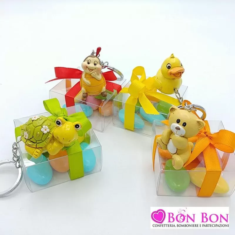 Bomboniera in offerta prima comunione portachiave animale con scatolina trasparente - 1